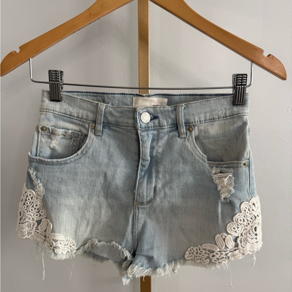 Garage Light Blue Jean Shorts with Lace Trim